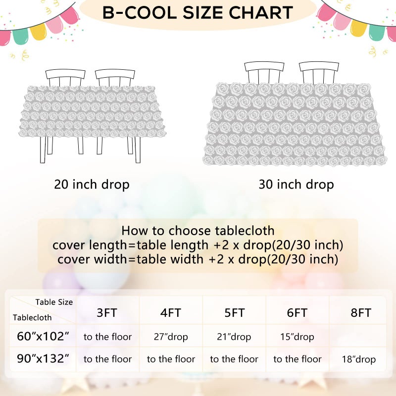 B.Cool B-COOL 60 x102 Inch Rosette Table Lavender 3D Floral Table Cloth Satin Rosette Tablecloths for Home Daily Birthday Decor Baby Shower Party - Image 3